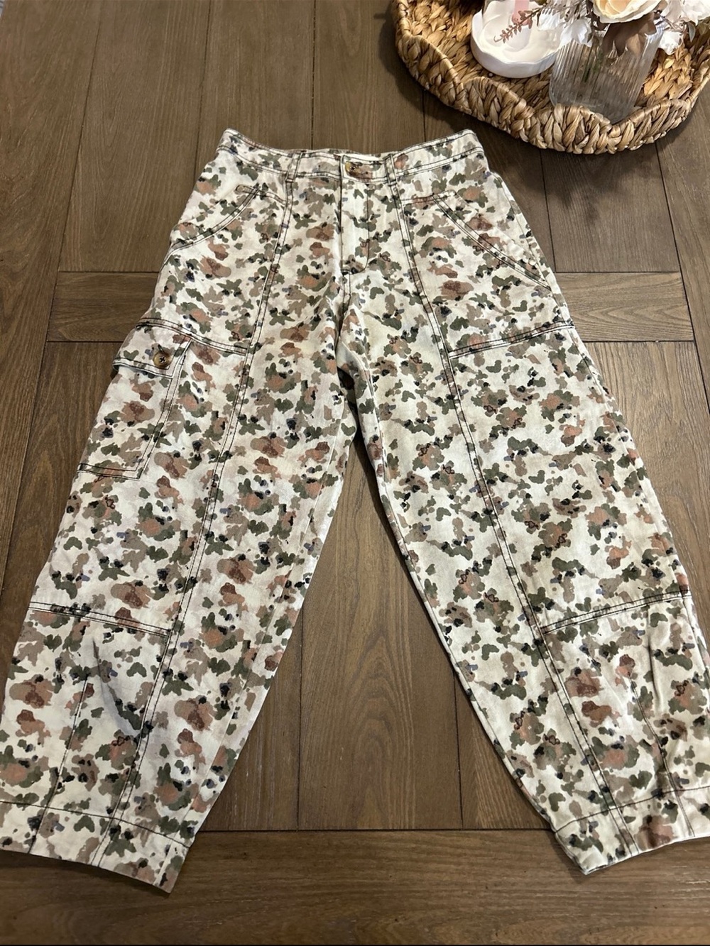 Anthropologie Camo-Print Utility Cargo Pants in Cream, Brown, Green